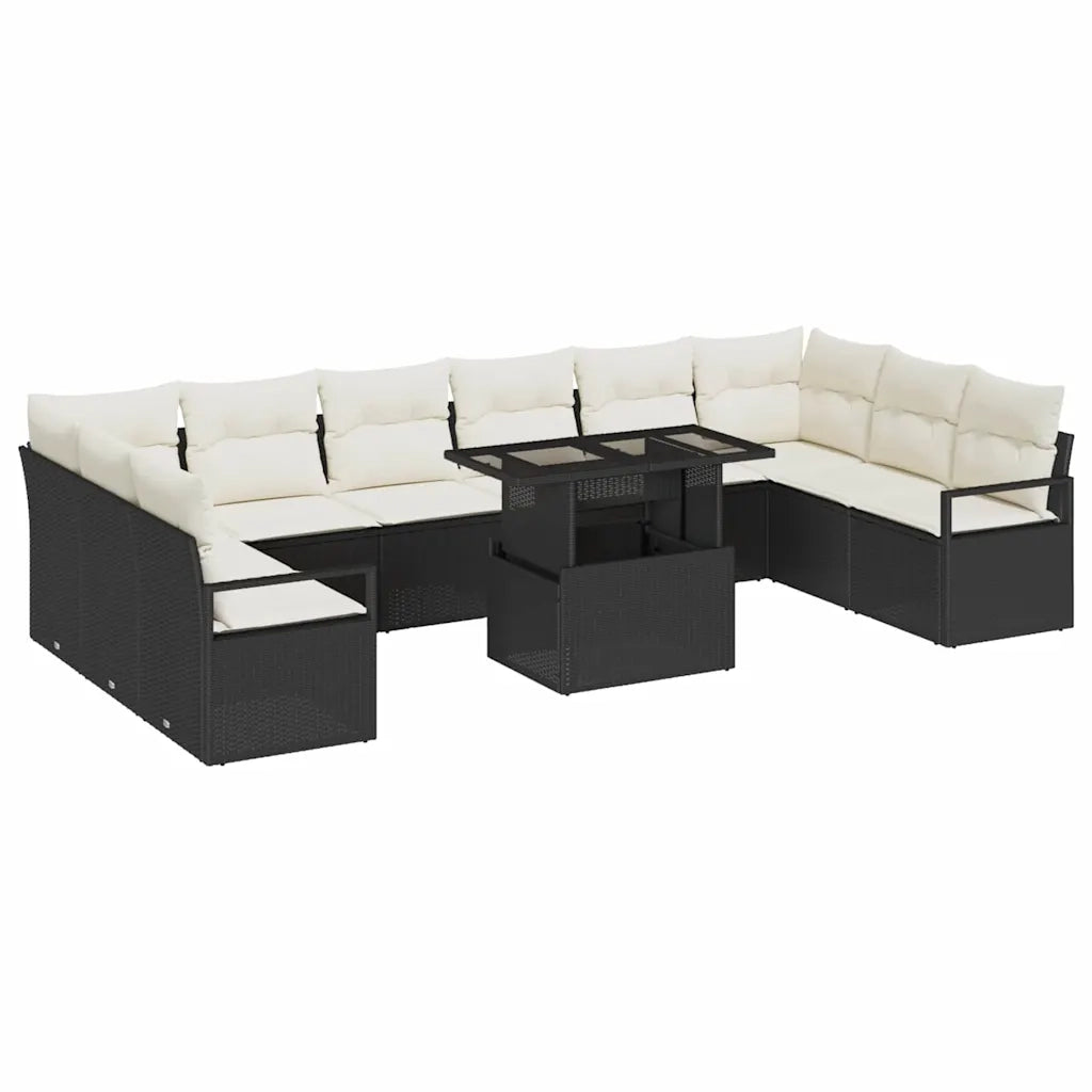 Set Divano da Giardino 11 pcs Nero e crema polyrattan 3348893