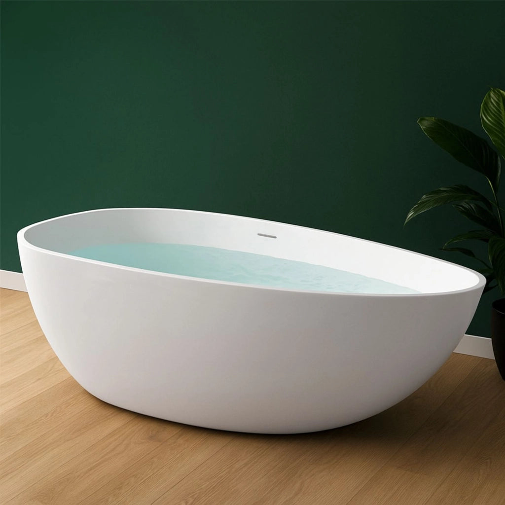 Vasca da bagno free standing lisa artificial stone bianco opaco matt *** misure l170x86x54 cm, confezione 1