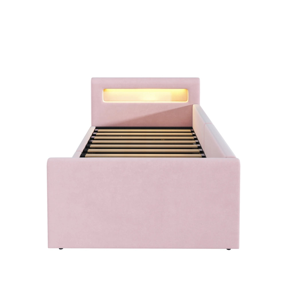 Letto imbottito per bambini 90x200 cm con LED, USB e contenitore idraulico