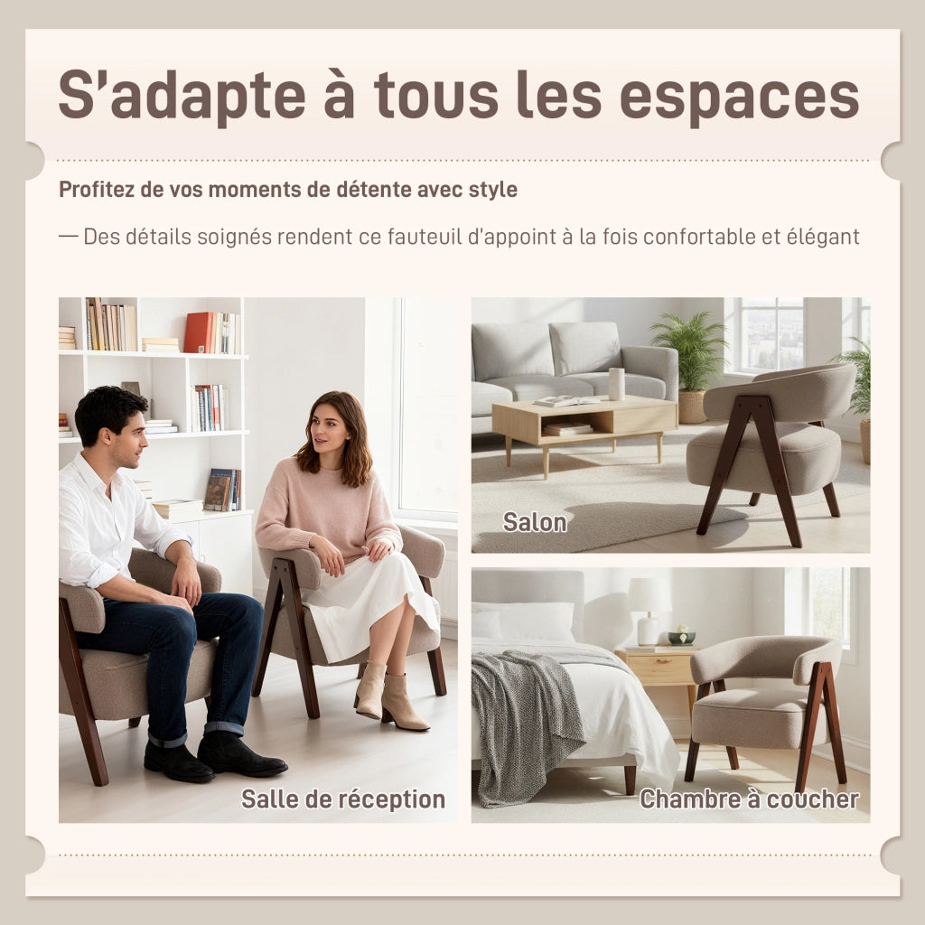Poltrona in tessuto bouclette ¨C zephmum ¨C 70x64x71 cm, marrone