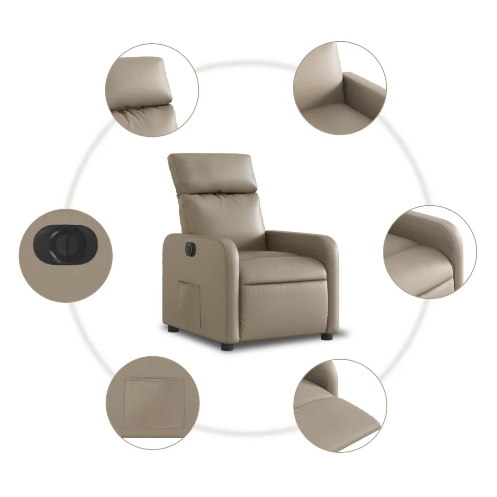 Poltrona | Sedia Relax Reclinabile Elettrica Cappuccino in Similpelle