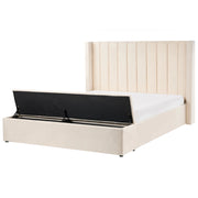 Letto matrimoniale velluto bianco sporco rete a doghe e cassapanca 160 x 200 cm stile moderno glam