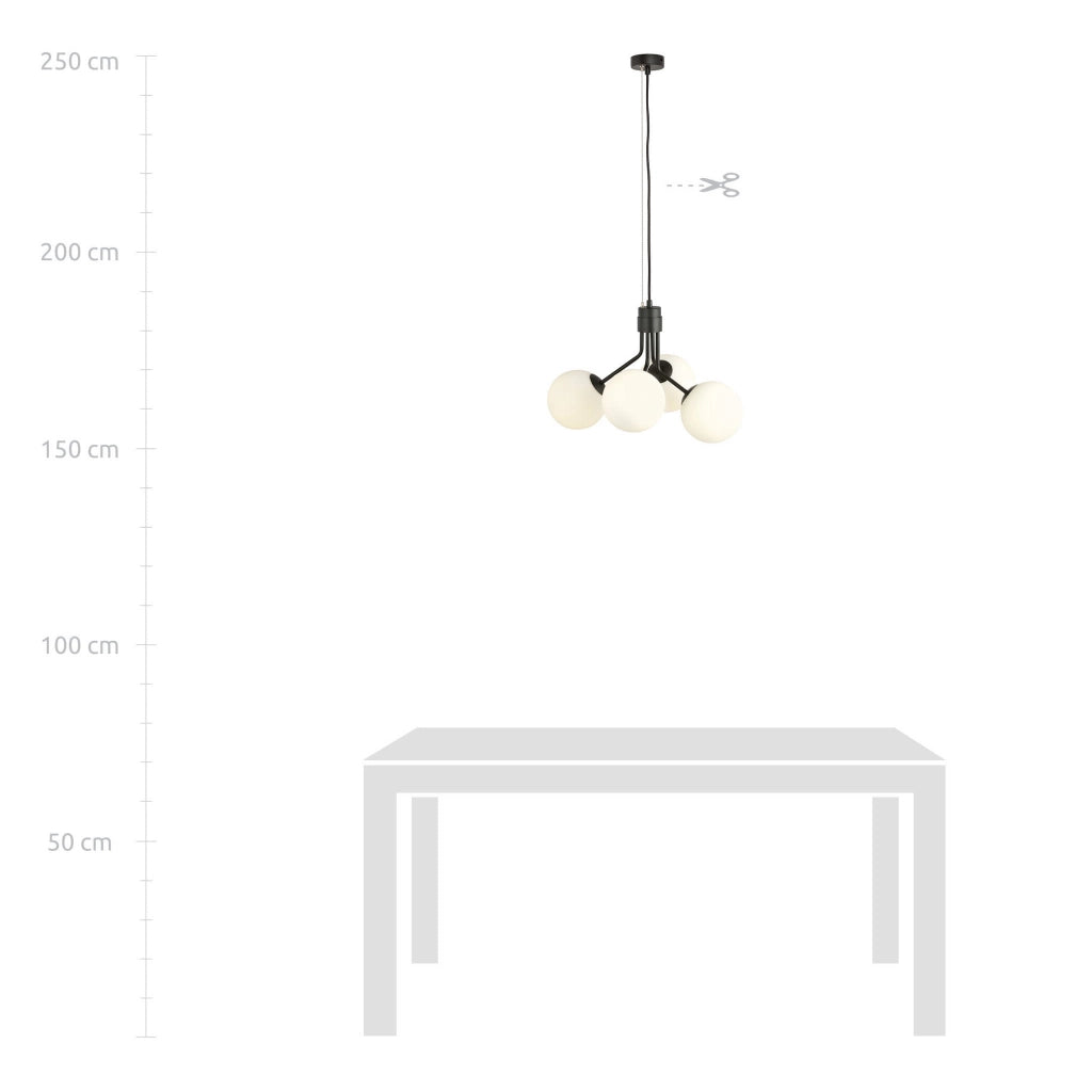 Lampadario Emibig Nova 4 luci E14 nero opale vetro