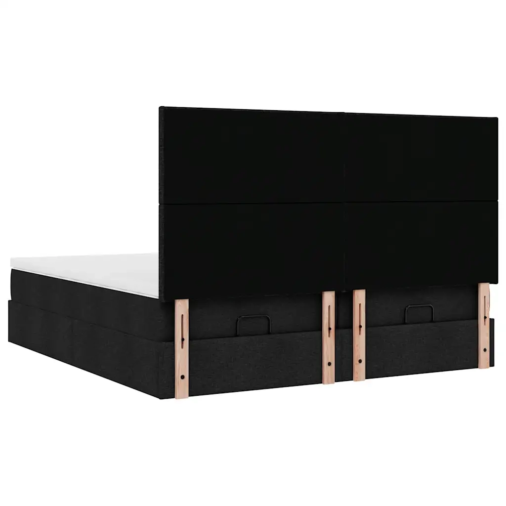 Struttura Letto Pouf con Materassi Nero 160x200 cm in Tessuto 3313666