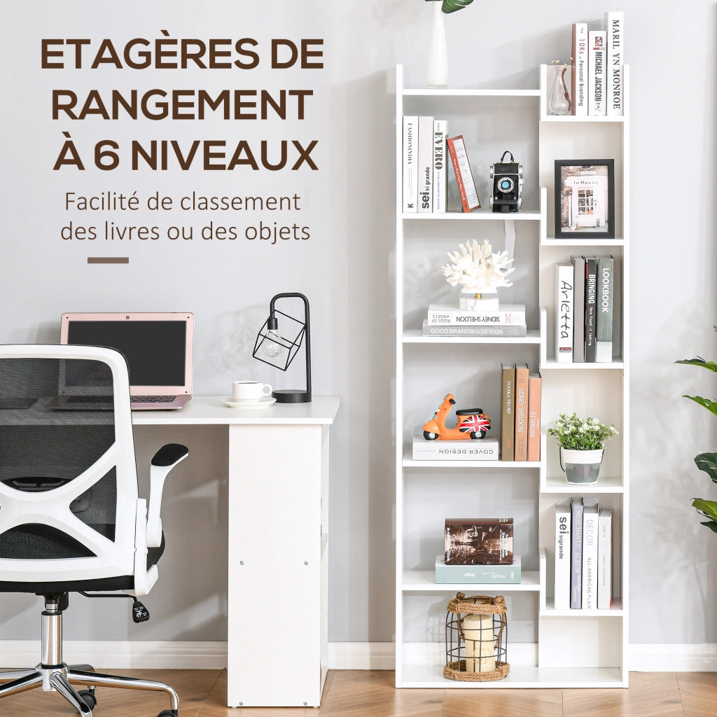 Libreria 6 livelli design irregolare ¨C zephmum ¨C bianco 60x21x162.5