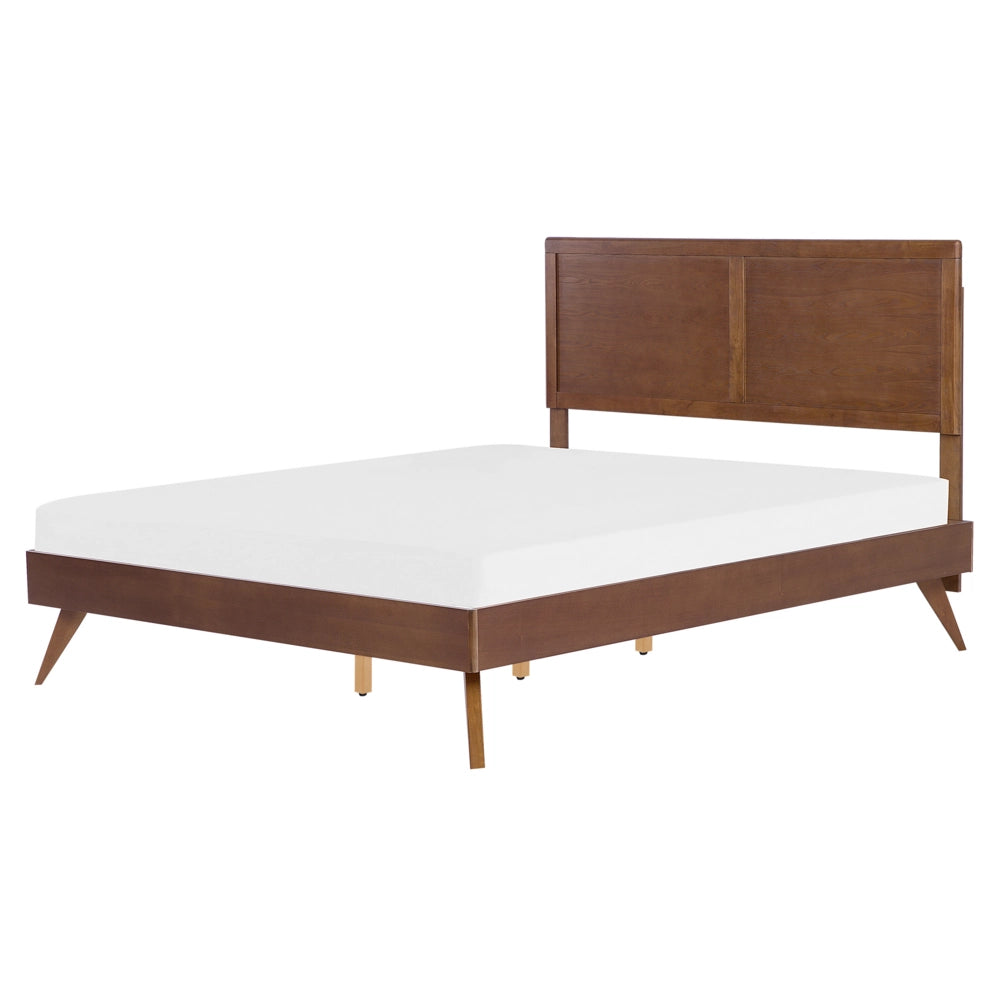 Letto 160 x 200 cm in frassino scuro con rete a doghe e testiera alta