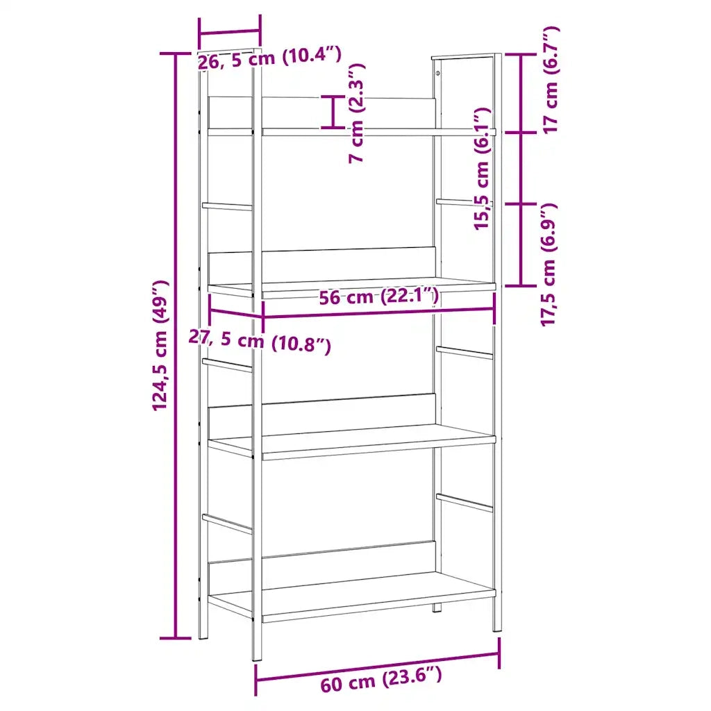 Scaffale Libri 4 Ripiani Bianco 60x27,6x124,5 Legno Multistrato 288224