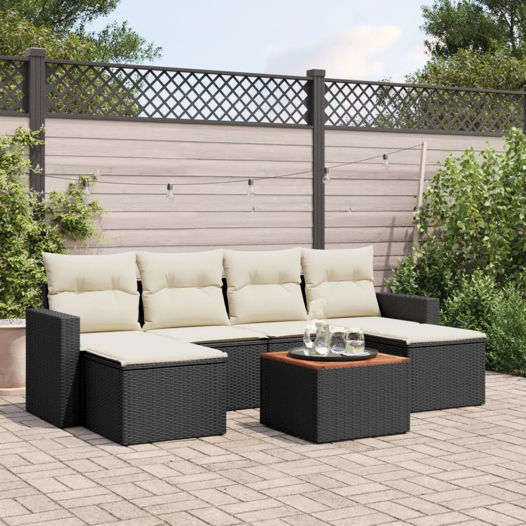 Set Divani da Giardino con Cuscini 7pz Nero Polyrattancod mxl 115576