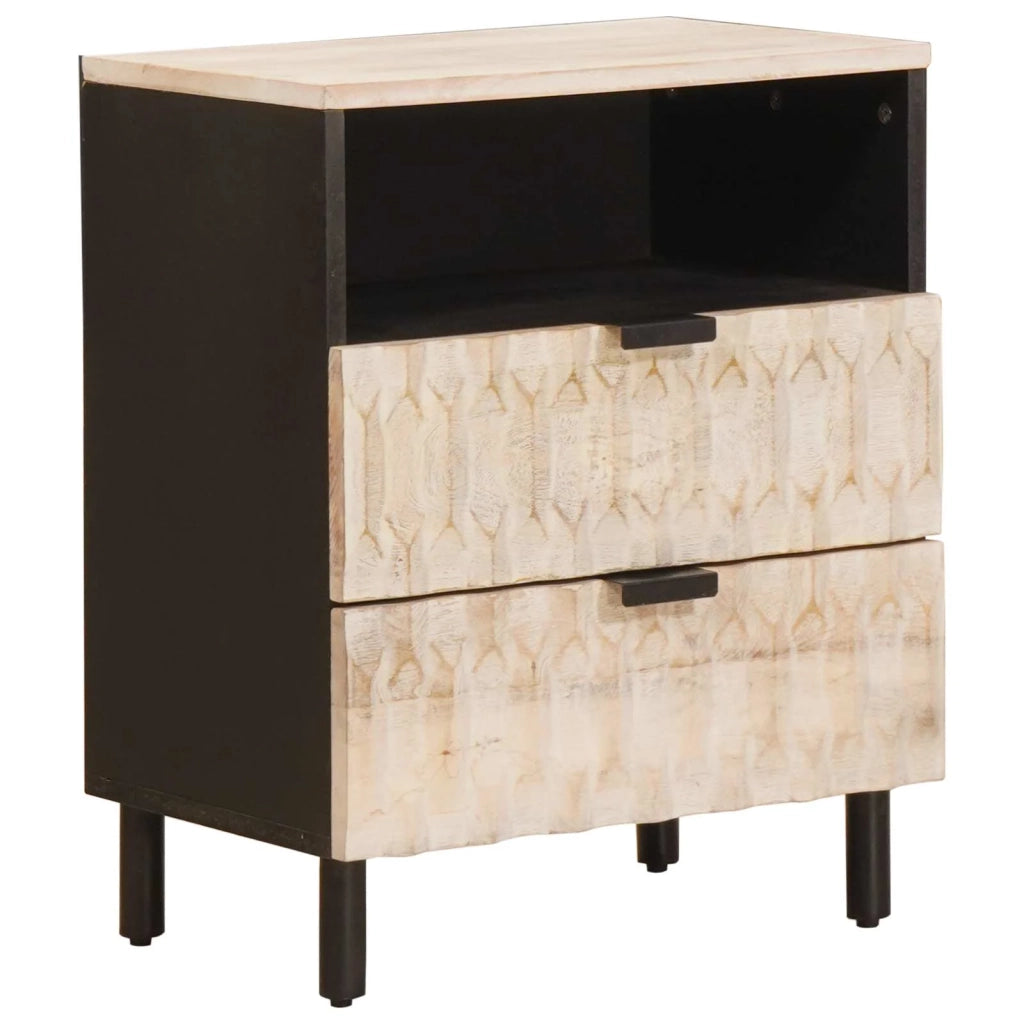 Comodino | Armadio da Notte | Mobiletto da notte Bianco 50 x 33 x 60 cm Legno di mango massello