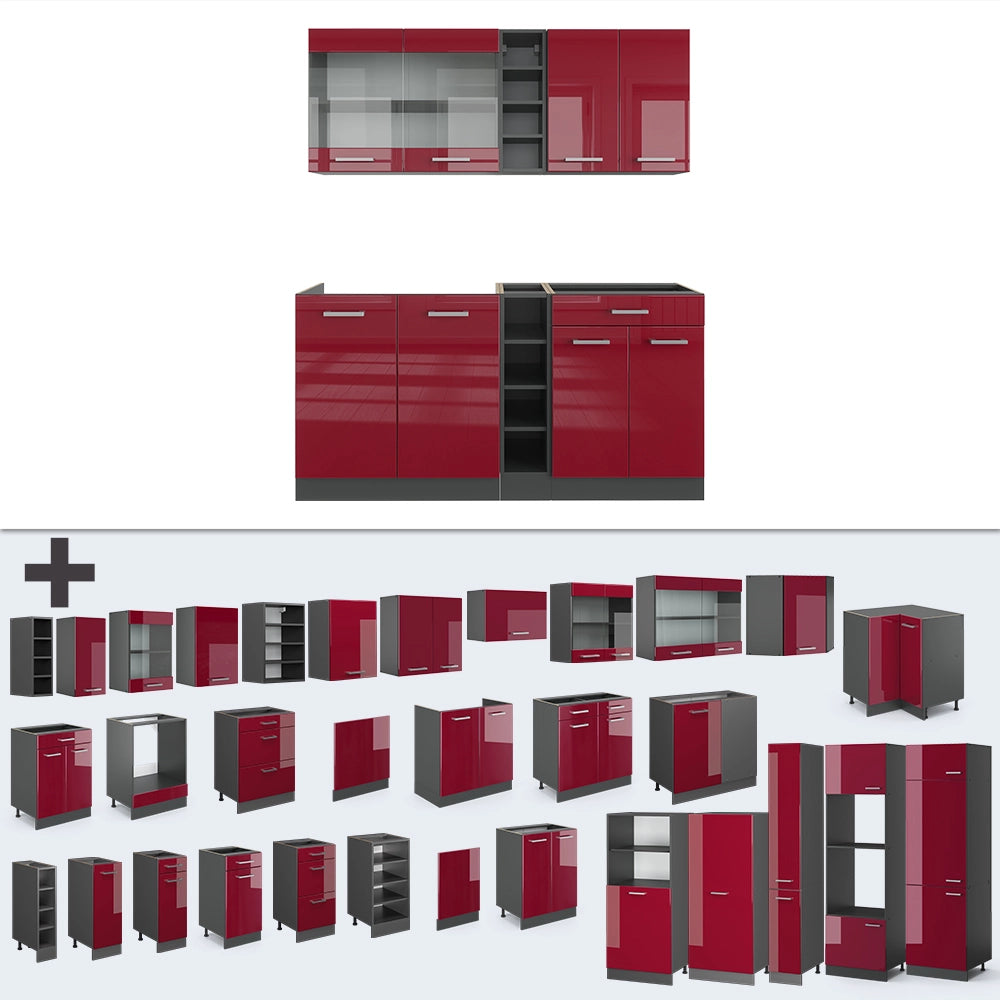 Vicco Cucina completa Rosso lucido/antracite 160 cm , PL Rovere