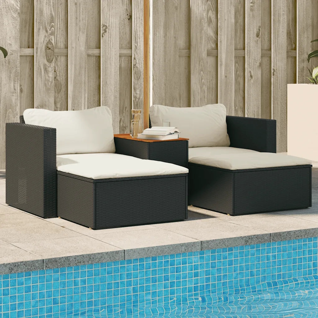 Set Divani da Giardino 5 pz con Cuscini Nero Polyrattan Acaciacod mxl 112105