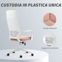 Sedia da Ufficio in Tessuto con Dondolo, Altezza Regolabile e Seduta Girevole, 63x63x117-127 cm, Rosa