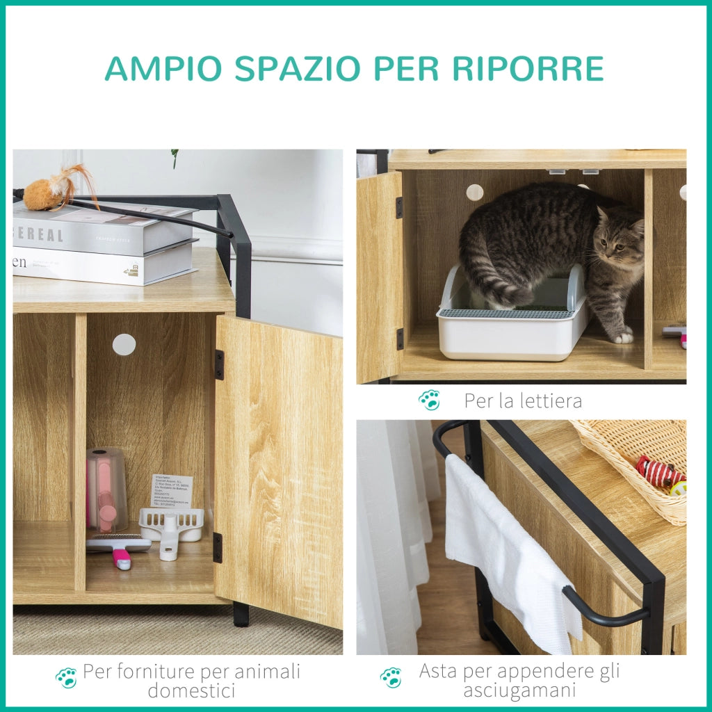 Easycomfort Mobile Lettiera per Gatti con 2 Ante e Ingresso Laterale, 82.3x51x54cm, Color Legno e Nero