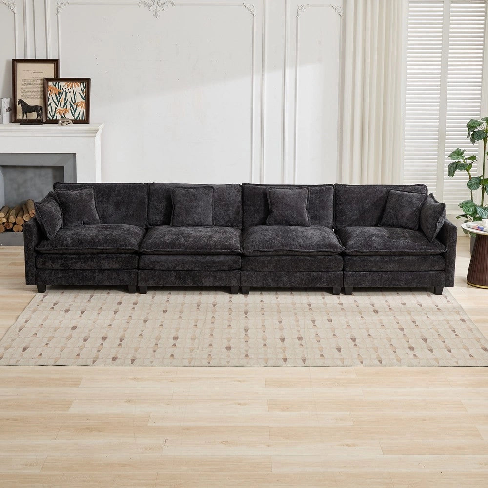 Divano 4 posti ¨C Minimal ¨C nero tessuto imbottito cuscini