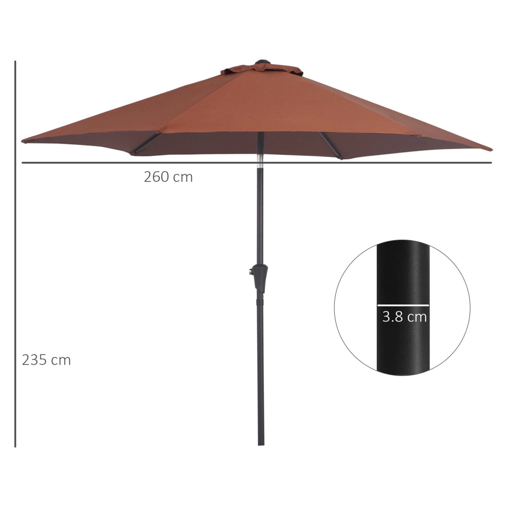 EasyComfort Ombrellone da Giardino Inclinabile con Manovella, in Alluminio, Metallo e Poliestere, Ø260x235 cm, Nero e Caffè