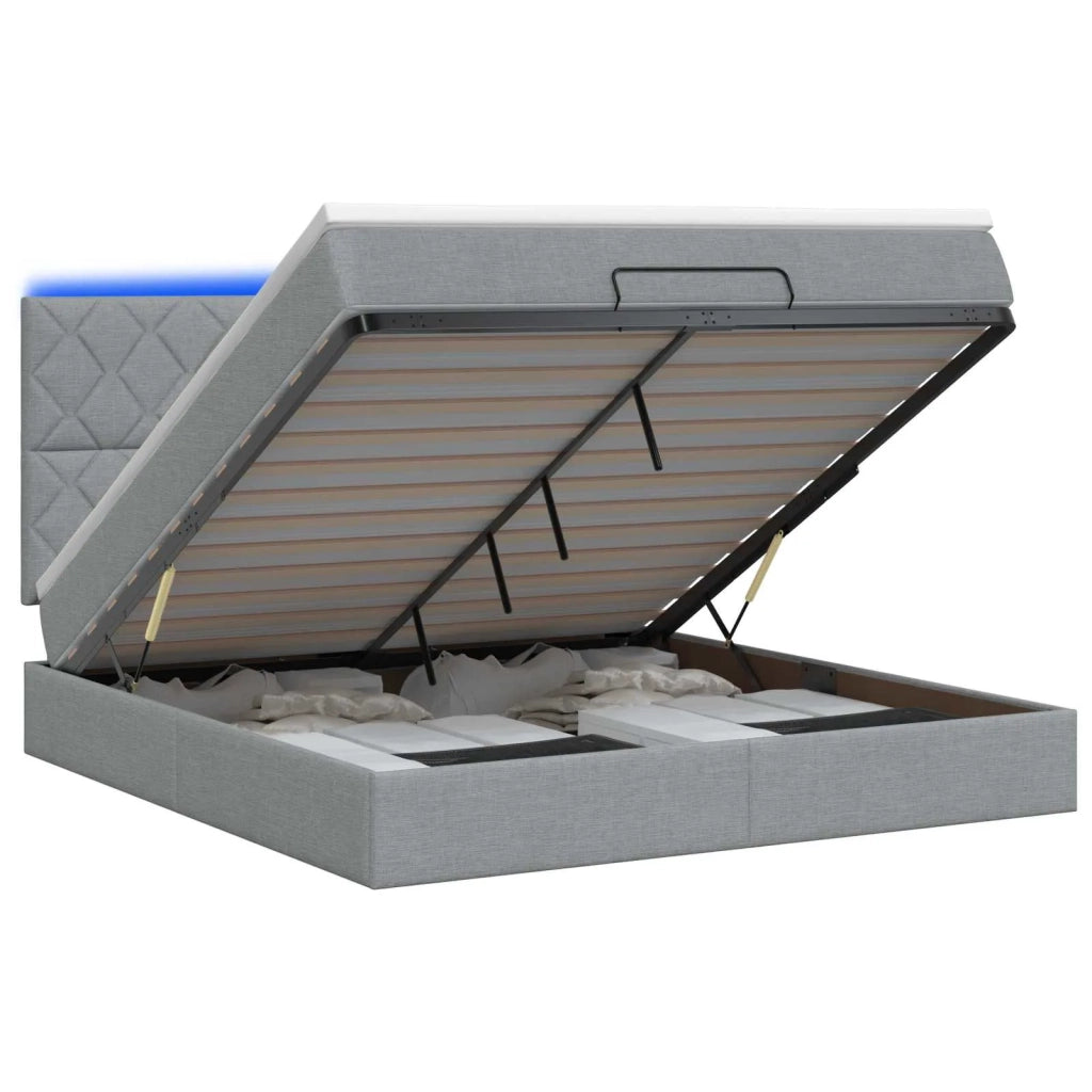 Letto Ottomano con Materasso e LED Grigio Chiaro 140 x 200 cm 3458159