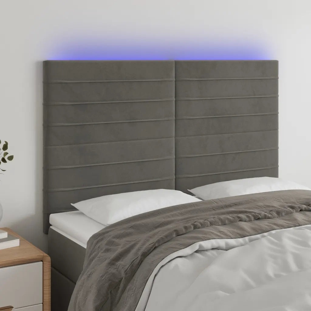 Testiera a LED Grigio Scuro 144x5x118/128cm in Velluto