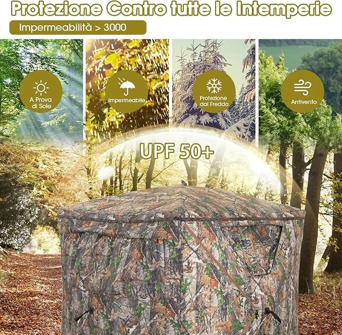 Tenda da Caccia Portatile a 270 Gradi Trasparente, Tenda a Caccia per 2-3 Persone con Finestre Scorrevoli Silenziose, Borsa per Trasporto