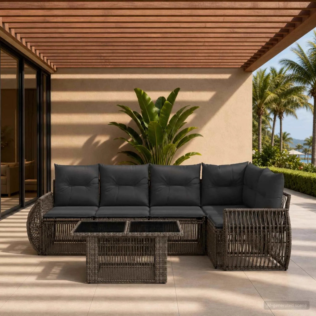 Set Divano da Giardino 6 pz Grigio e Grigio Scuro polyrattan 3436943