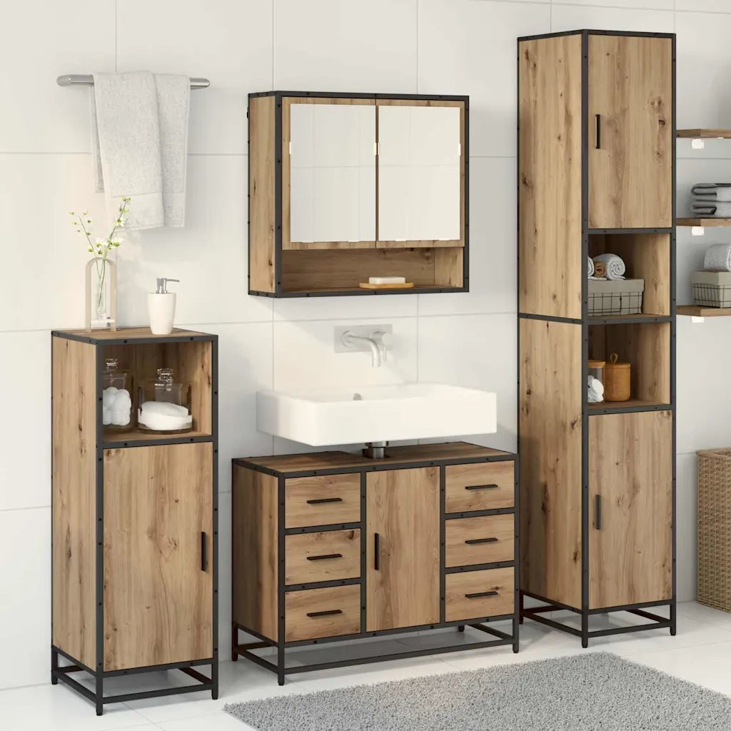 Set di mobili per il bagno con porta 4 pcs Rovere artigianale 3402436