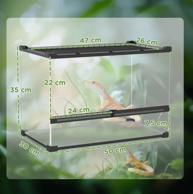 Terrario in vetro per rettili 50x30x35 cm con chiusure