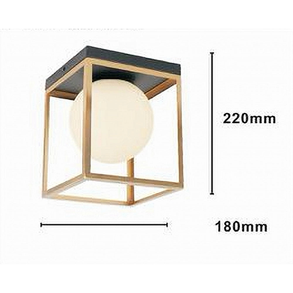 Trade Shop - Lampadario Moderno Nero Oro A Soffitto Plafoniera Quadrata E27 Nordico Con Sfera 32682 -
