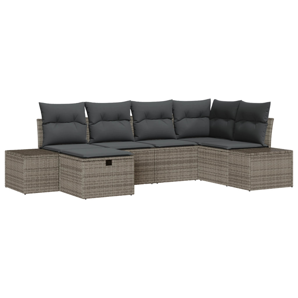 Set Divani Giardino 6 Pezzi Cuscini Grigio Polirattan