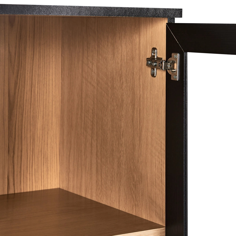 Mobile decorativo 40 cm nero con legno chiaro in legno ingegnerizzato con display in vetro Classico scandinavo a ripiani alti Sala da pranzo Soggiorno