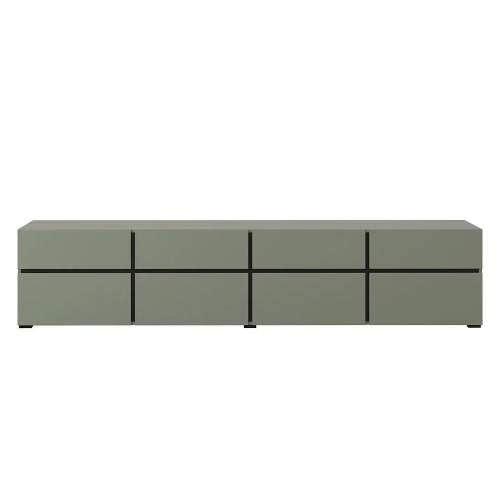 Mobile TV XL colore verde salvia e nero 225cm collezione HAVANA. Mobile design con 4 porte e 4 cassetti.