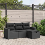 vidaXL Set Divani da Giardino 4 pz con Cuscini Nero in Polyrattan