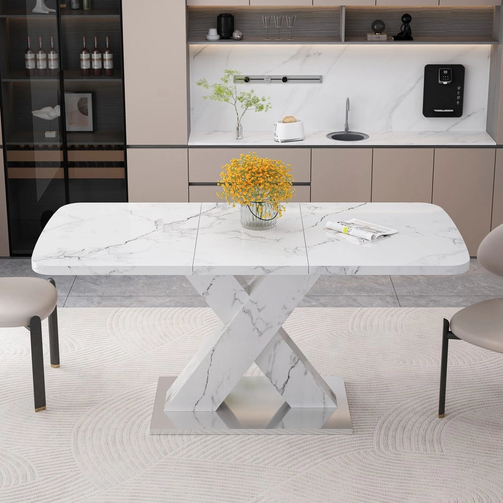 Tavolo da Pranzo Allungabile con Piano Effetto Marmo ¨C Xylo ¨C Rettangolare, MDF, 120-160 cm