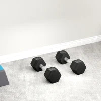 Set di 2 Manubri da 6 kg Esagonali con Presa Antiscivolo e Rivestimento in Gomma, Nero