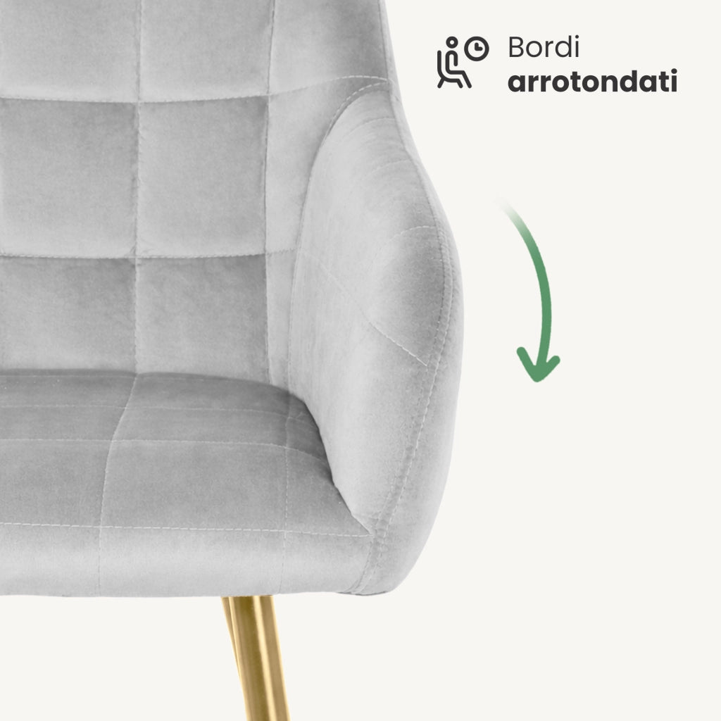 Set di 6 Sedie imbottite con cuciture quadrate LUXANO Grigio gambe oro