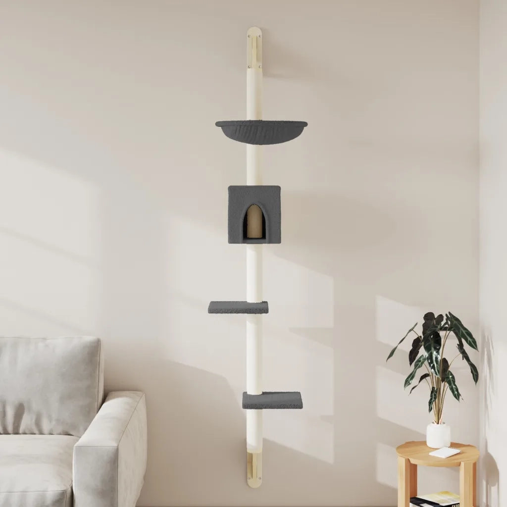 vidaXL Albero per Gatti con Tiragraffi a Parete Grigio Scuro 187 cm
