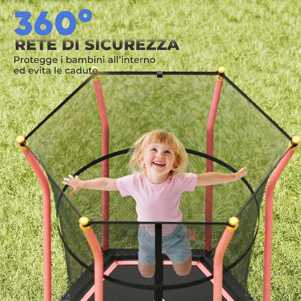 Trampolino Elastico per Bambini con Rete di Sicurezza ¨C zephmum ¨C ? 163.5x190 cm, Rosso