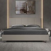 Letto Matrimoniale King Size 200x200 cm con Rete e Contenitore Imbottito in Similpelle Mika Tortora