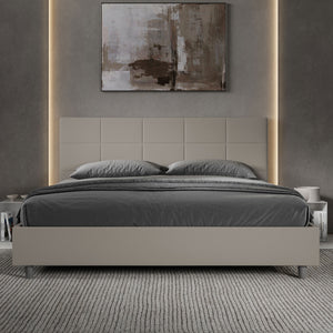 Letto Matrimoniale King Size 200x210 cm con Rete Imbottito in Similpelle Mika Tortora