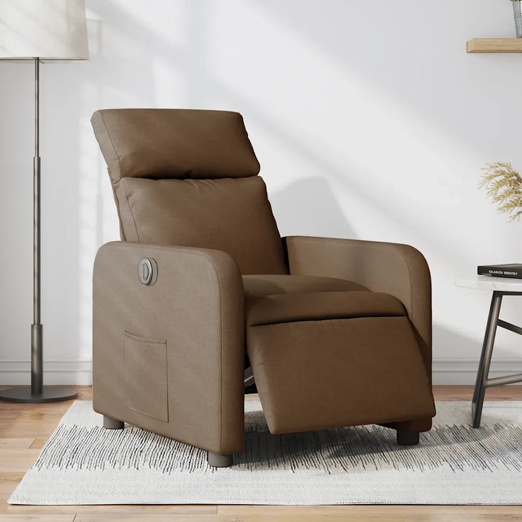 Poltrona | Sedia Relax Elettrica Reclinabile Marrone in Tessuto