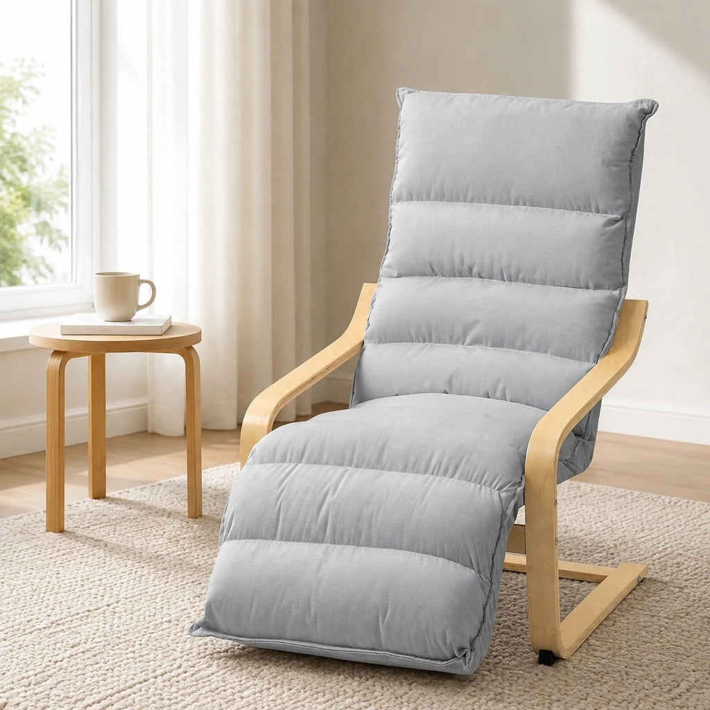 Poltrona relax 67x93-114x105 cm con poggiapiedi regolabile in velluto grigio chiaro