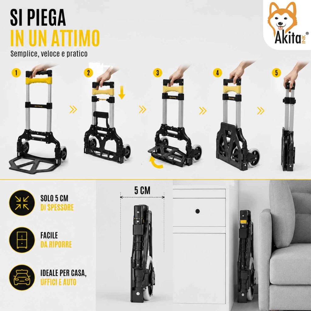 Akitaink Carrello Pieghevole Porta Pacchi in Alluminio 60 kg