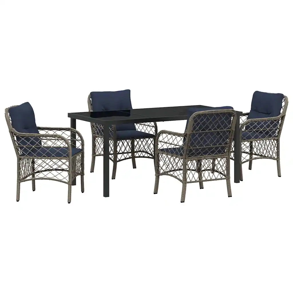 Set da Pranzo per Giardino 5 pcs Grigio e Nero Rattan 3380249