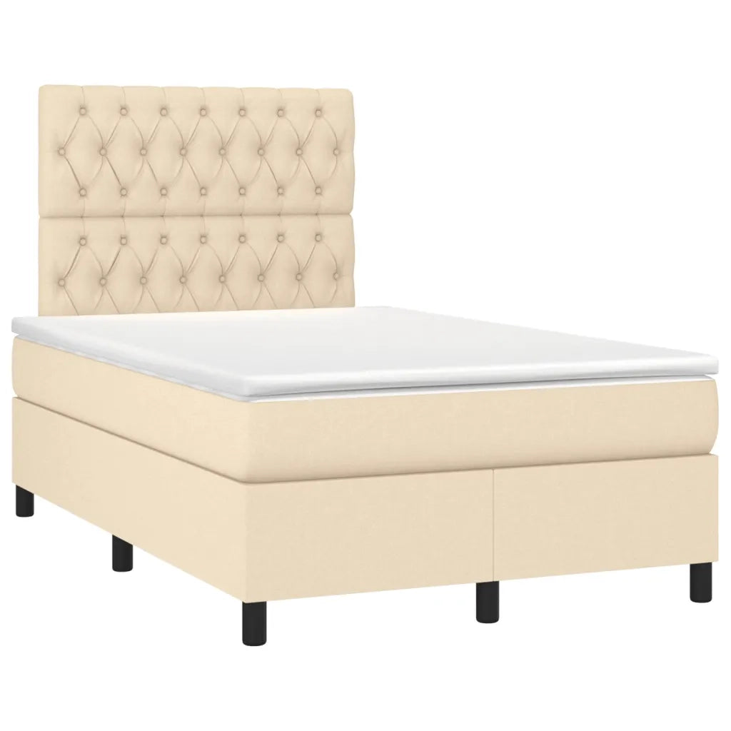 Letto a Molle con Materasso e LED Crema 120x190 cm in Tessuto 3270223