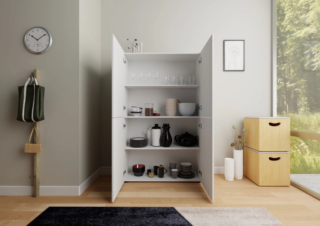 Credenza alta 4 ante 100x35x165 cm Elios bianco lucido