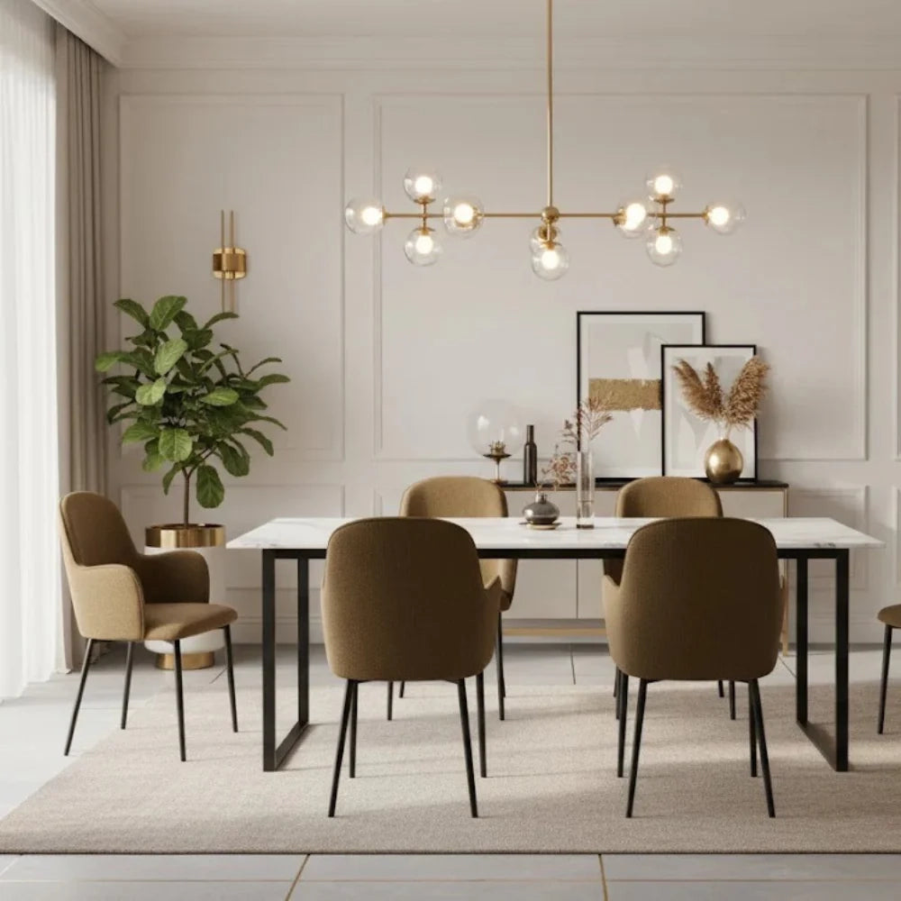 Set di 4 sedie da pranzo imbottite in tessuto marrone Flow con struttura in metallo facili da pulire | Duzzle