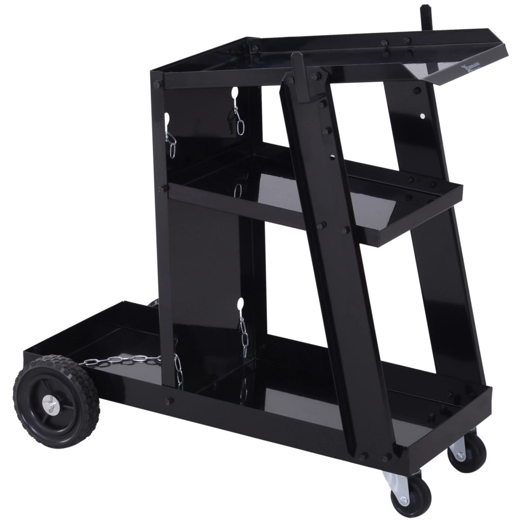 Carrello per saldatura con 3 ripiani e 4 ruote ¨C Minimal ¨C Acciaio, Nero, 71x39x70 cm