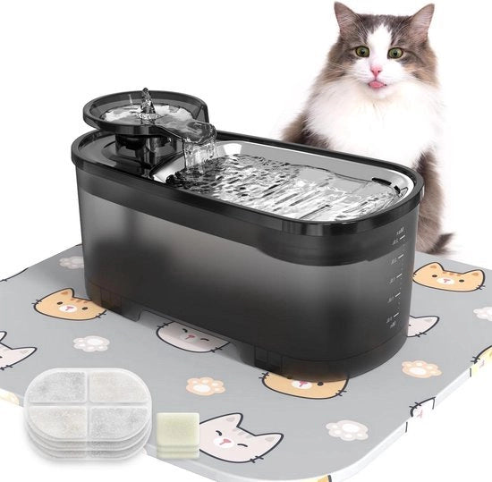 Fontaniera per animali 2,5 l - Fontaniera silenziosa con filtro attivo a carbone - Serbatoio d'acqua nero trasparente - Adatta a più animali domestici