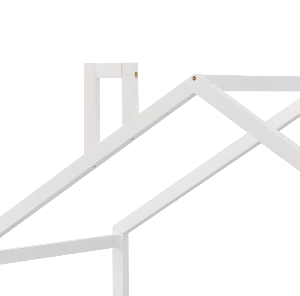 Letto a casetta per bambini 90x200 cm con protezione anticaduta; in legno massello di pino; bianco