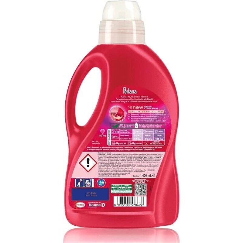 PERLANA DETERSIVO COLORATI LAVATRICE LIQUIDO PER TUTTI I CAPI COLORATI PER COLORI E FIBRE RINNOVATI 28 LAVAGGI