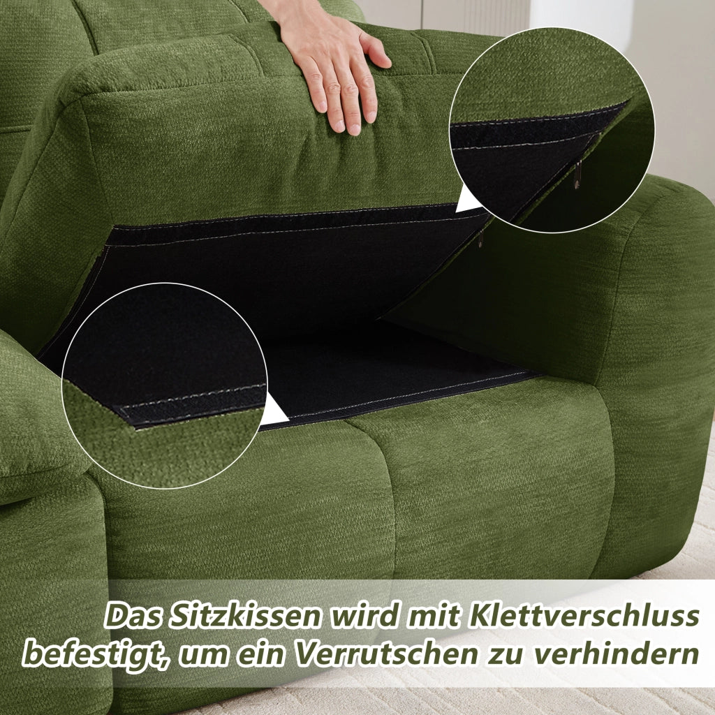Divano modulare 3 posti con cuscini ergonomici e design trapuntato in ciniglia verde senza montaggio 264 × 97 × 68 cm
