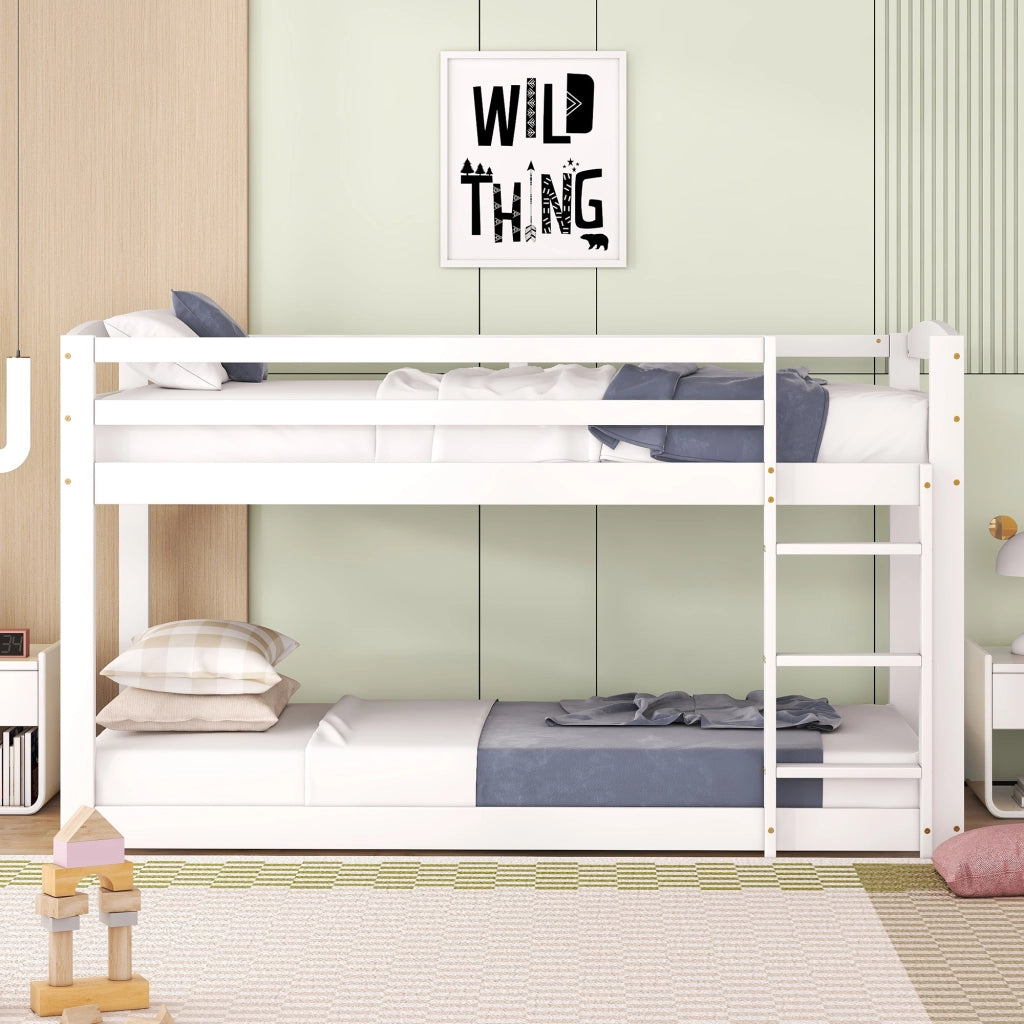 OKWISH Letto a Castello, Letto Singolo con Spondine, Salvaspazio, 200×90 cm, senza Materasso, in Pino Massello, Bianco